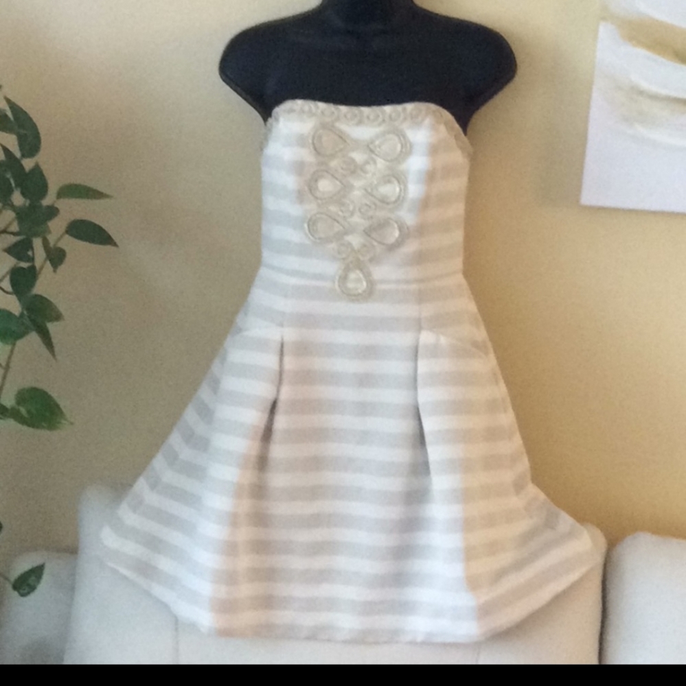 Lilly Pulitzer Gold and Cream Blossom Dress Sz 2 EUC - Picture 2 of 7